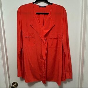 Laurel Silk Blend Sz 16 Orange Long Sleeve rhinestones pockets Front Button Up